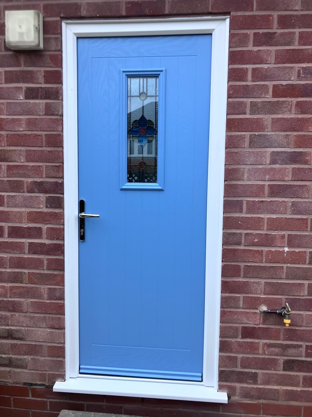 Bright blue composite back door